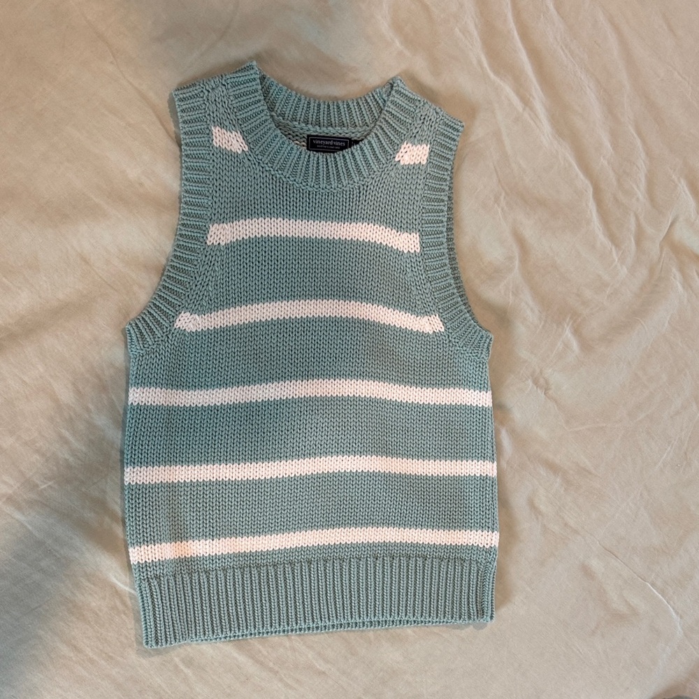 Vineyard Vines Teal and White Striped Knit Tank. Size XS